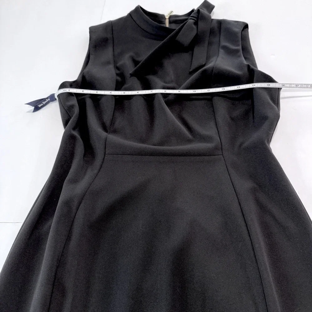 Calvin Klein Black Bow High Neck Sleeveless Stretch‎ Crepe Sheath Dress Size 8